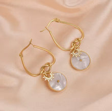 Load image into Gallery viewer, Pearl Shell Sunlit Drop Hoop Earrings
