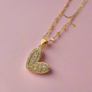 Sideway Dangling Zircon Filled Heart Necklace