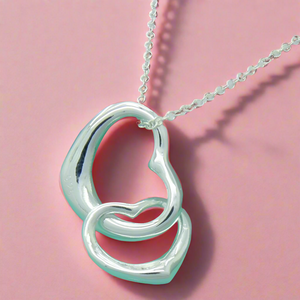 Double Dangling Hollow Hearts Necklace