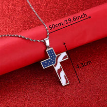 Load image into Gallery viewer, Red, White and Blue American Flag Cross Necklace

