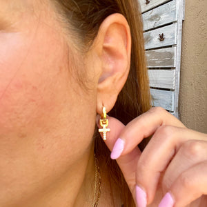 Zircon Cross Huggies Earrings