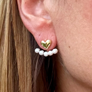 Heart Stud and Dangle Pearl Earrings