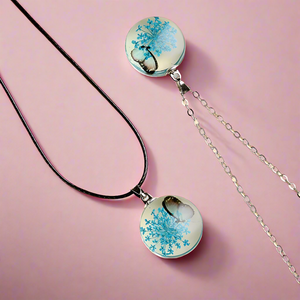 Round Glass Butterfly Pendant Necklace