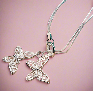 Double Dangling Butterfly Necklace