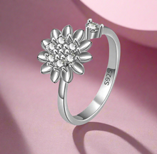 Load image into Gallery viewer, Silver Flower Anti Stress/ Anti Anxiety Fidget spinner Ring
