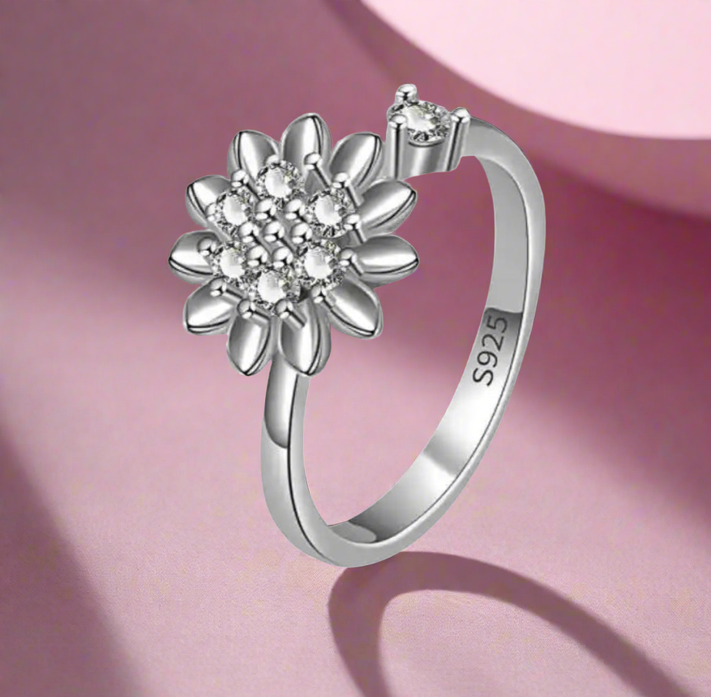 Silver Flower Anti Stress/ Anti Anxiety Fidget spinner Ring
