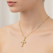 Load image into Gallery viewer, Mini Pearl Zircon Cross Necklace
