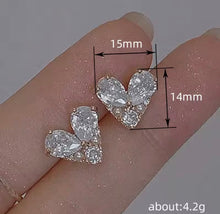 Load image into Gallery viewer, Big Sparkling Zircon Heart Stud Earrings
