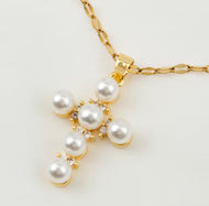 Mini Pearl Cross Necklace
