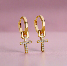 Load image into Gallery viewer, Zircon Cross Huggies Earrings
