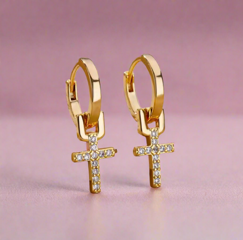 Zircon Cross Huggies Earrings