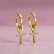 Zircon Cross Huggie Earrings