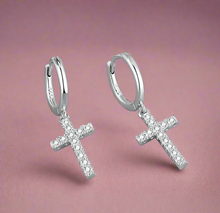 Load image into Gallery viewer, Zircon Cross Huggies Earrings
