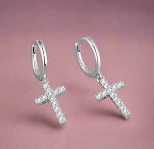 Zircon Cross Huggies Earrings