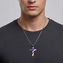 Load image into Gallery viewer, Red, White and Blue American Flag Cross Necklace
