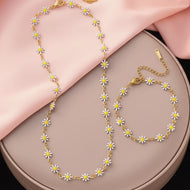 Daisy Flower Necklace & Bracelet Set
