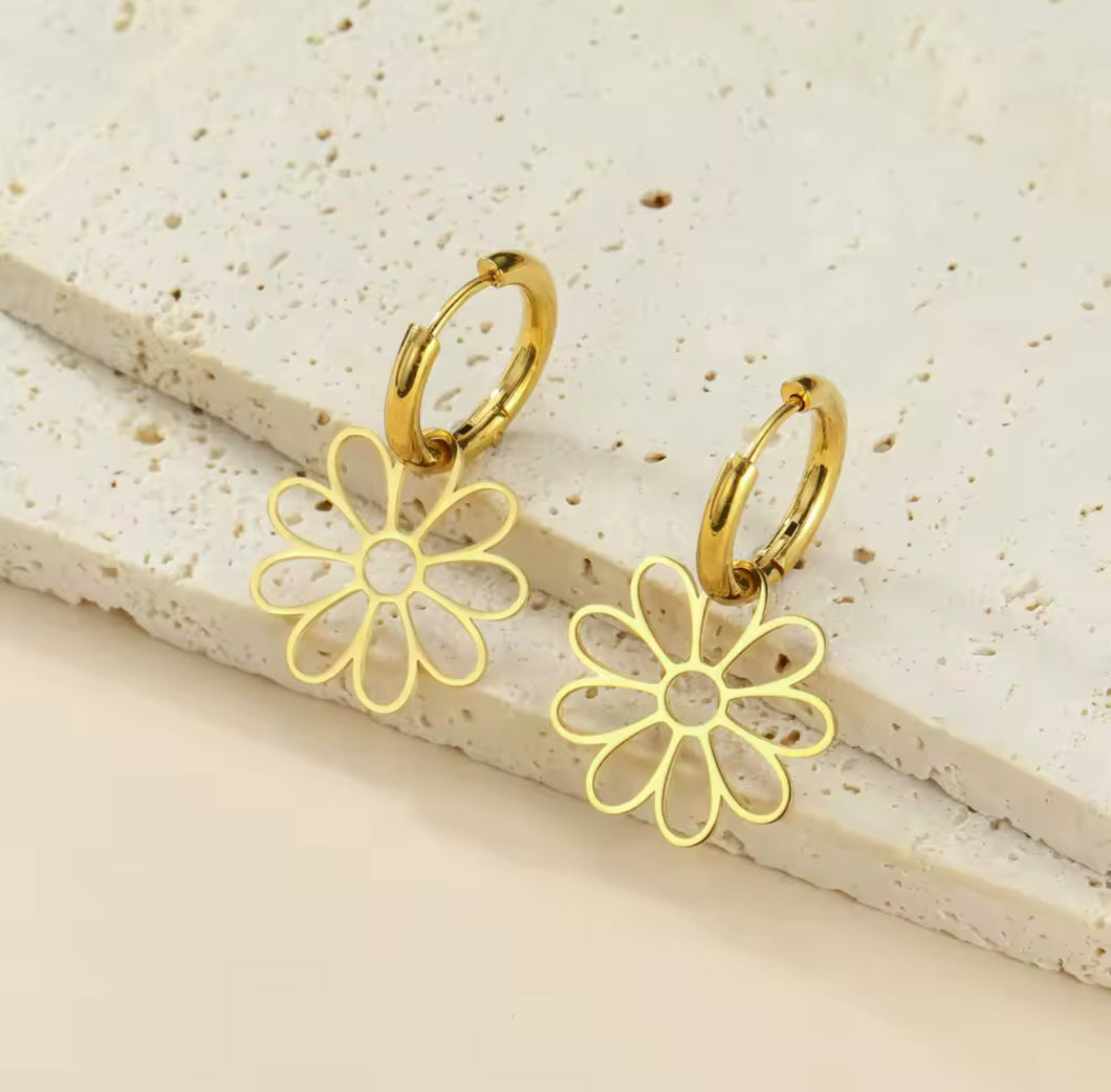 Flower Hoop Huggie Earrings