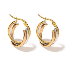 Load image into Gallery viewer, Tri-Color Twisted Hoop Earrings
