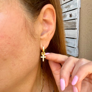 Zircon Cross Huggies Earrings