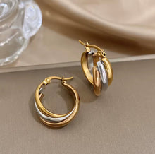 Load image into Gallery viewer, Tri-Color Twisted Hoop Earrings
