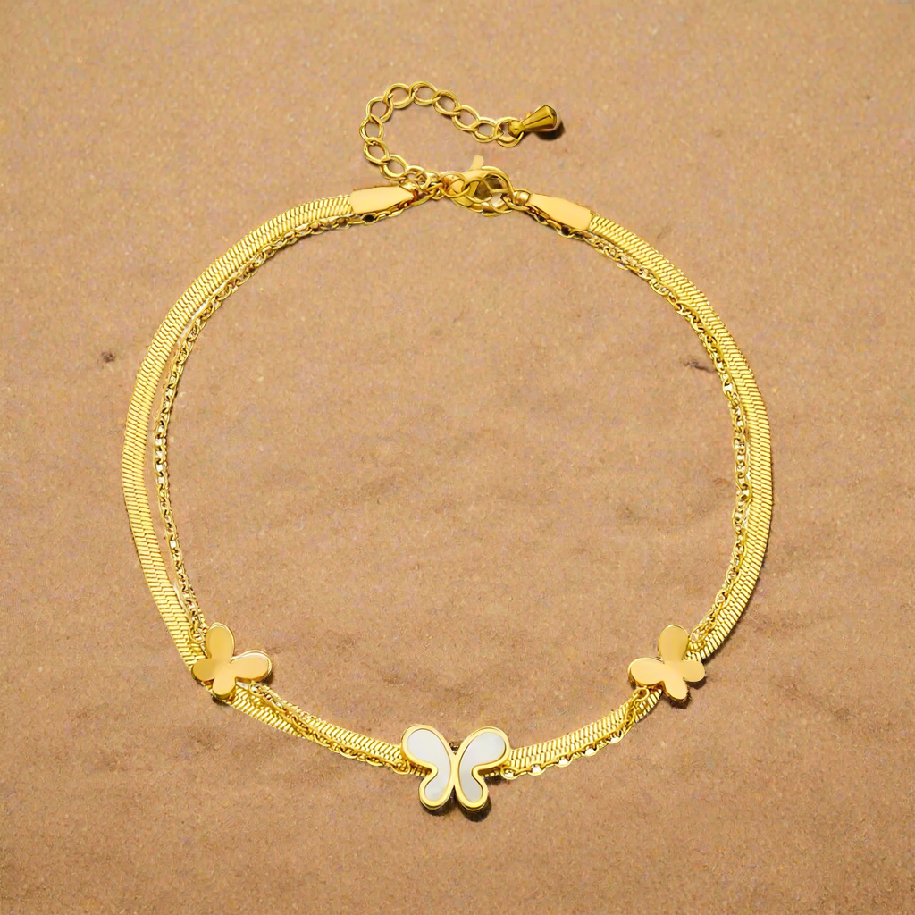 3 Butterflies Double Anklet