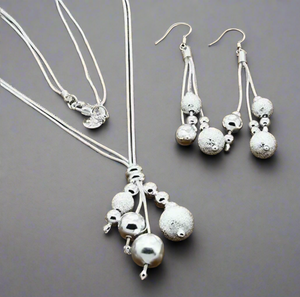 Dangling Silver Balls Necklace & Earrings Set