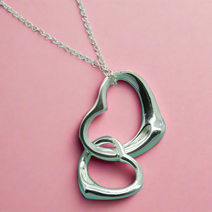 Double Dangling Hollow Hearts Necklace