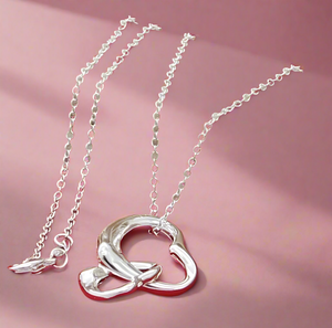 Double Dangling Hollow Hearts Necklace