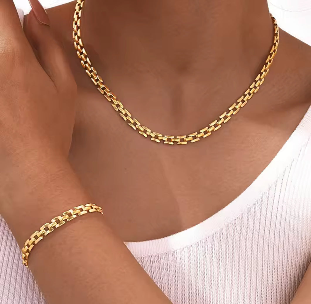 Watch Band Necklace and Bracelet Set