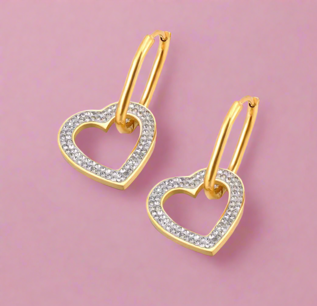 Big Zircon Heart Hoop Earrings