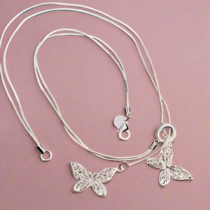 Double Dangling Butterfly Necklace