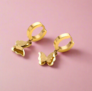Dangling Frosted Butterfly Huggie Earrings