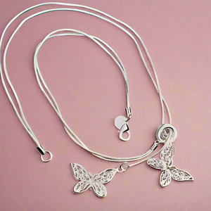 Double Dangling Butterfly Necklace