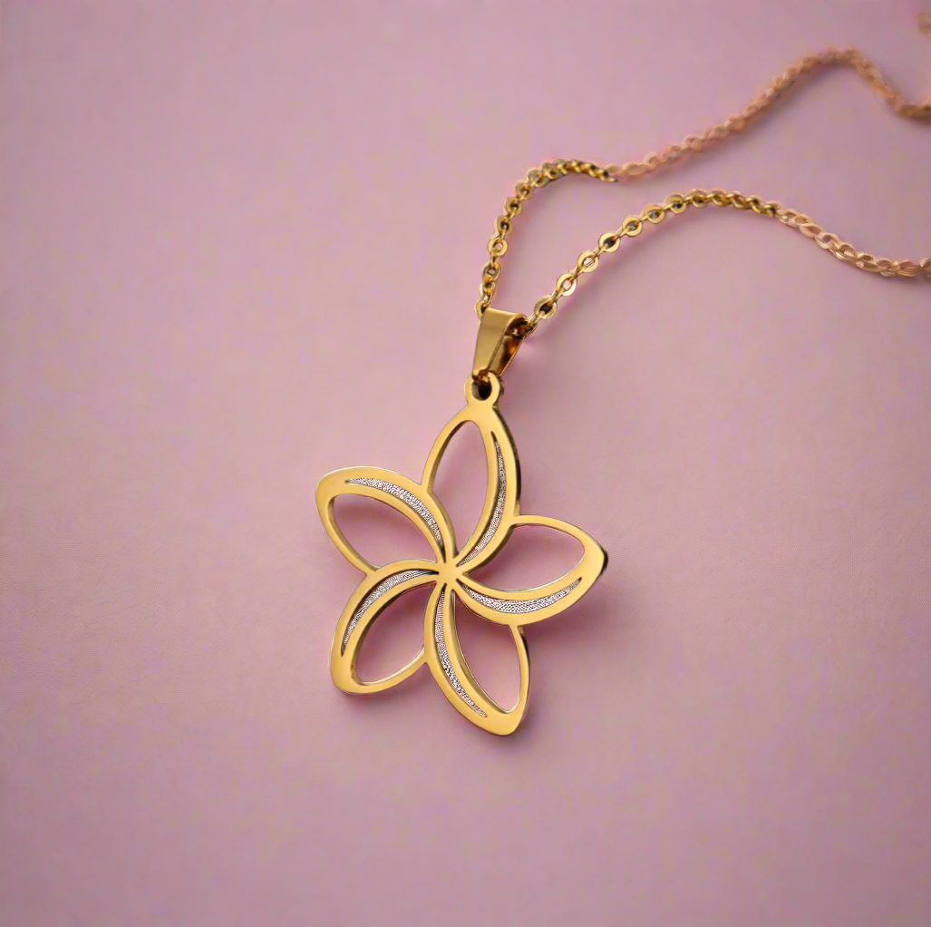 Five Petal Flower Necklace & Earrings Set