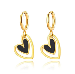 Double Heart Dangling Hoops Earrings