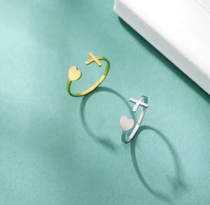 Cross Heart Open Ring