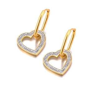 Big Zircon Heart Hoop Earrings