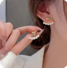 Load image into Gallery viewer, Heart Stud and Dangle Pearl Earrings
