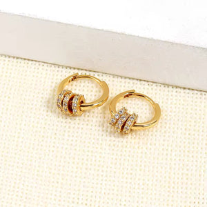 3 Zircon Circle Dangling Huggies Hoop Earrings