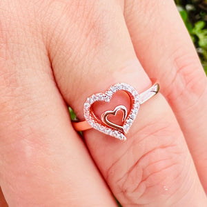 Zircon Heart Within Heart Ring