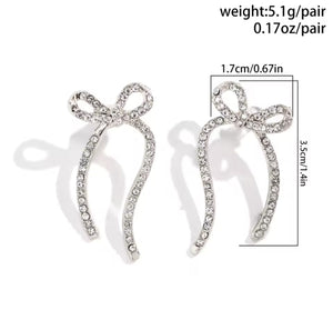 Long Zircon Bow Stud Earrings