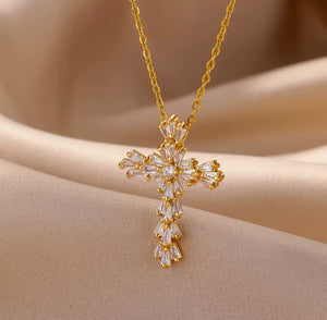 Zircon Baguette Cross Necklace