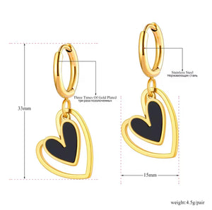 Double Heart Dangling Hoops Earrings