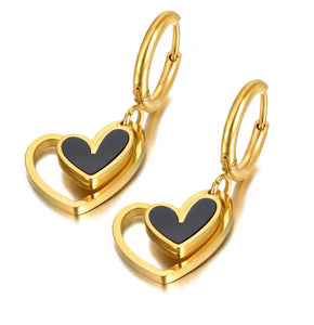 Double Heart Dangling Hoops Earrings