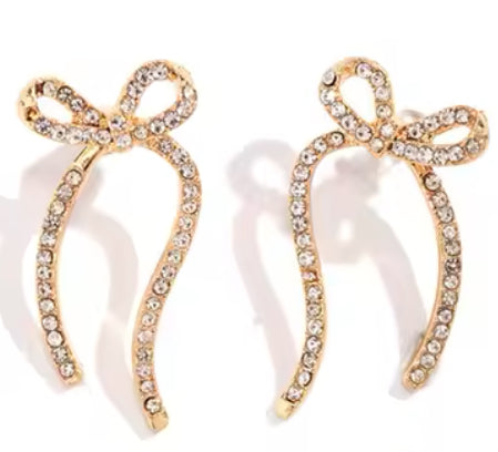 Long Zircon Bow Stud Earrings