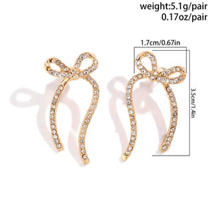 Long Zircon Bow Stud Earrings