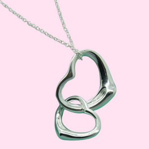 Double Dangling Hollow Hearts Necklace