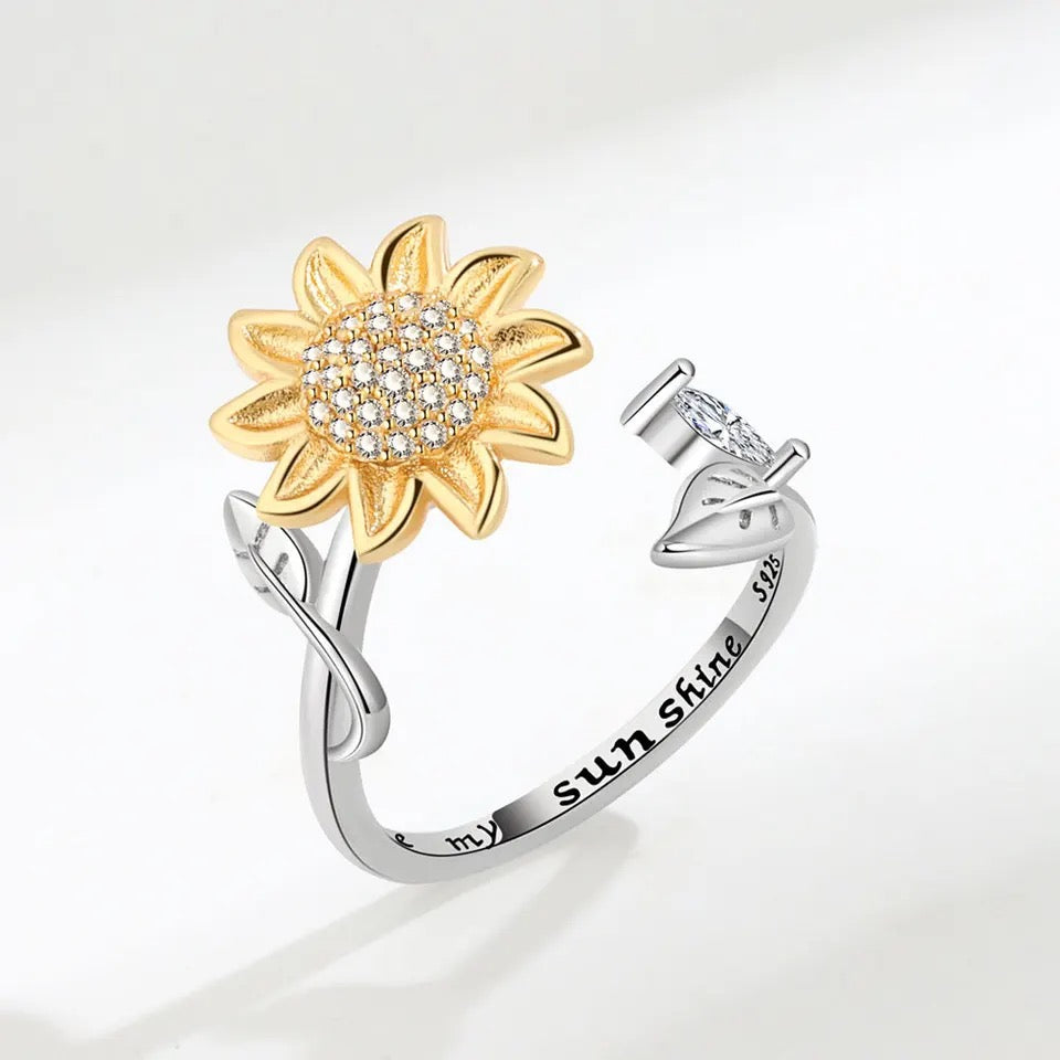 Zircon Sunflower Anti-Stress/ Anti-Anxiety Fidget Spinner Ring