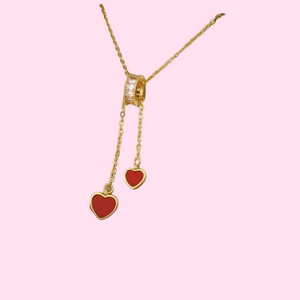 2 Red Hearts Dangling Necklace