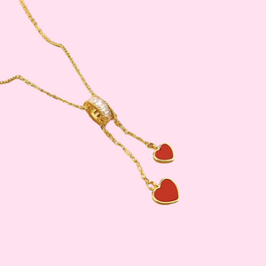 2 Red Hearts Dangling Necklace